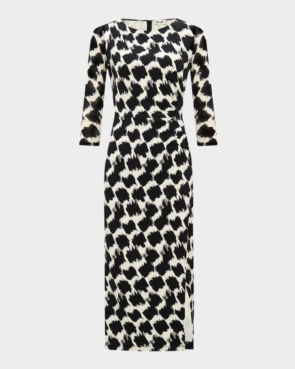 Linea Brushstroke-Print Bodycon Midi Dress